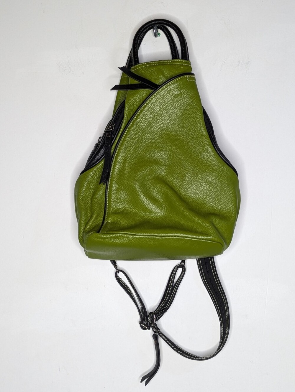 Bold Bright Green Black Leather Convertible Crossbody To Backpack Purse Bag